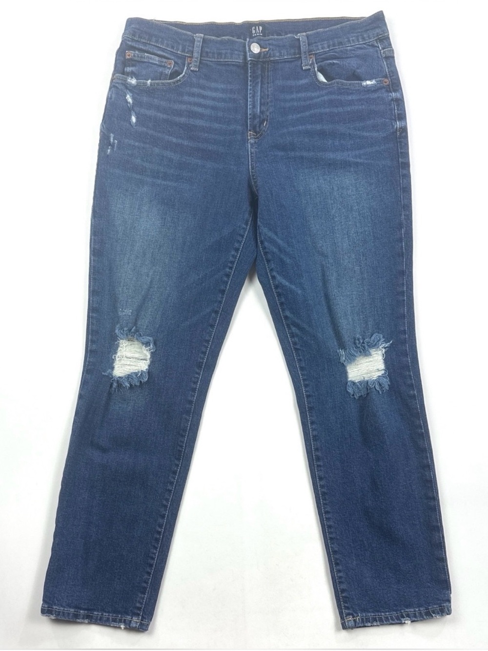 GAP 1969 Girlfriend Regular Women 12/31 Blue Jeans Distressed Stretch RIPPED TAG